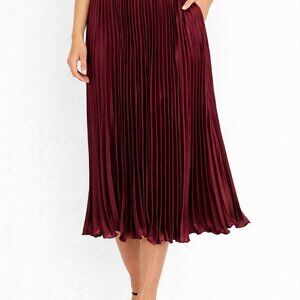 Kate Kasin Pleated Midi Elastic Waist Burgundy Wine Skirt - Size - Small - NWOT